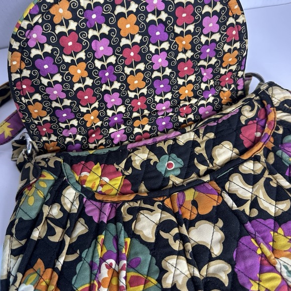 Vera Bradley Clare Suzani Crossbody Shoulder Saddle Bag Dark Floral Quilted - Picture 3 of 5